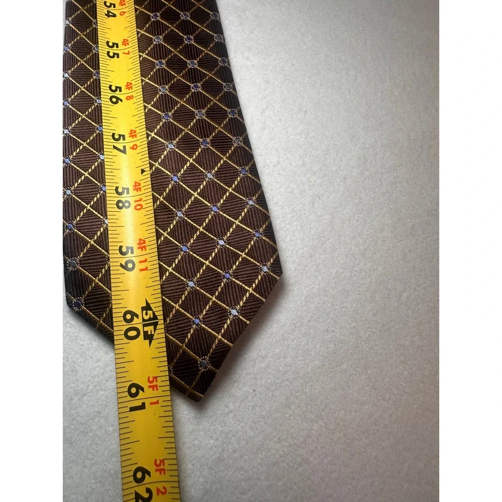 Countess Mara Mens Brown Gold‎ Silk Geometric Lattice Rope Print Necktie